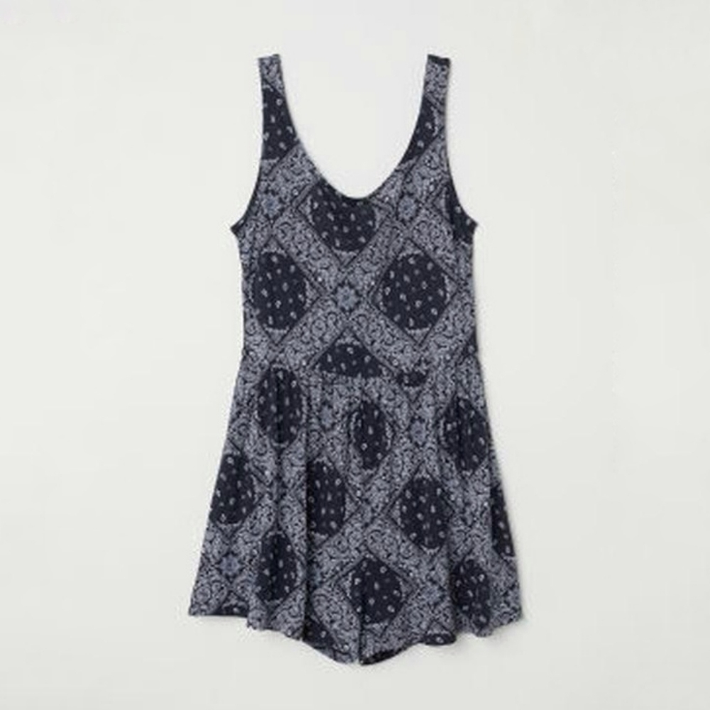 Blue Paisley Print Light Viscose Romper Summer